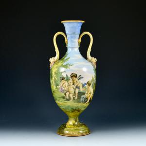 Vaso historiados com jogo de putti - Manufatura Ginori, segunda metade do século XIX